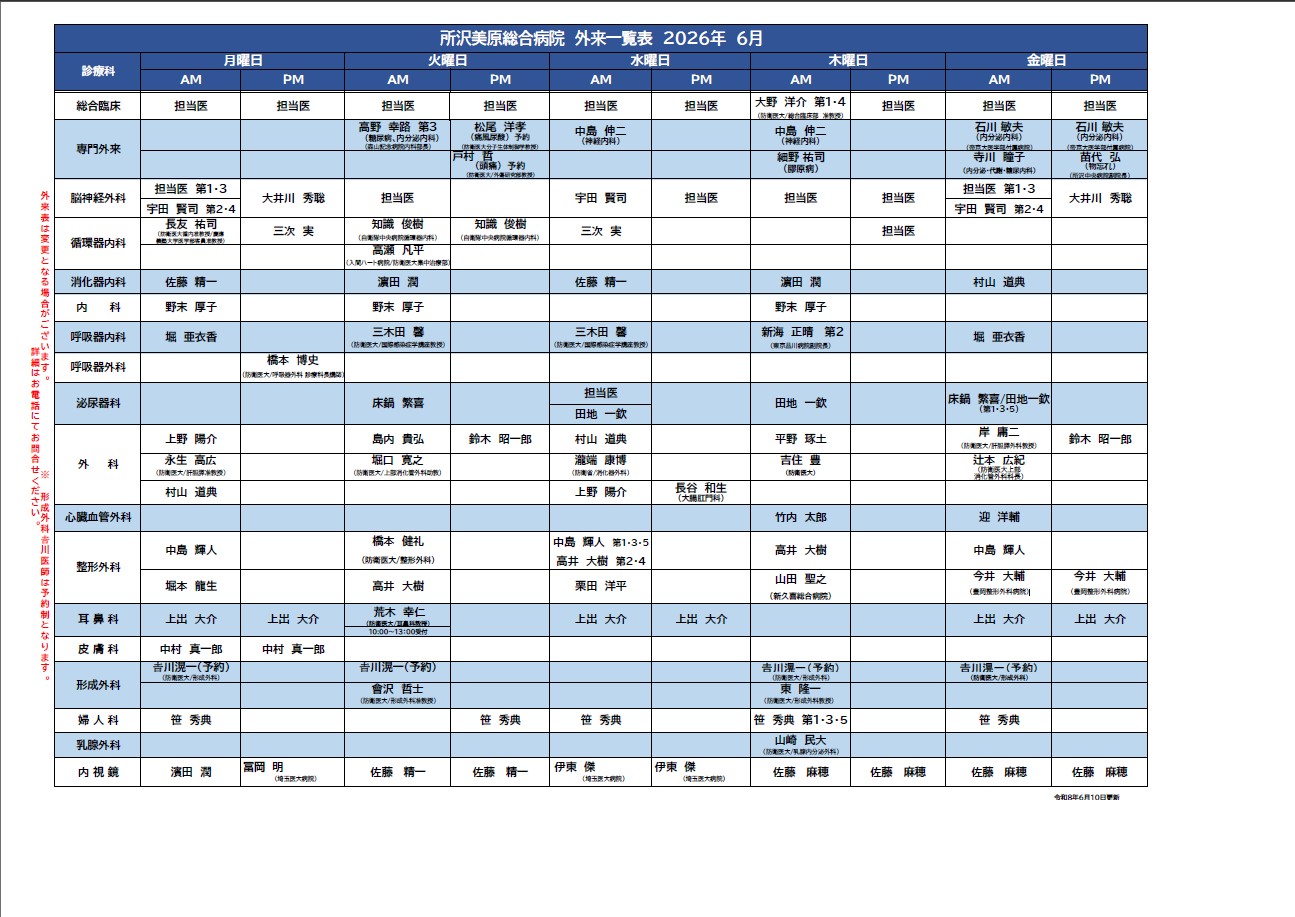 外来担当医表